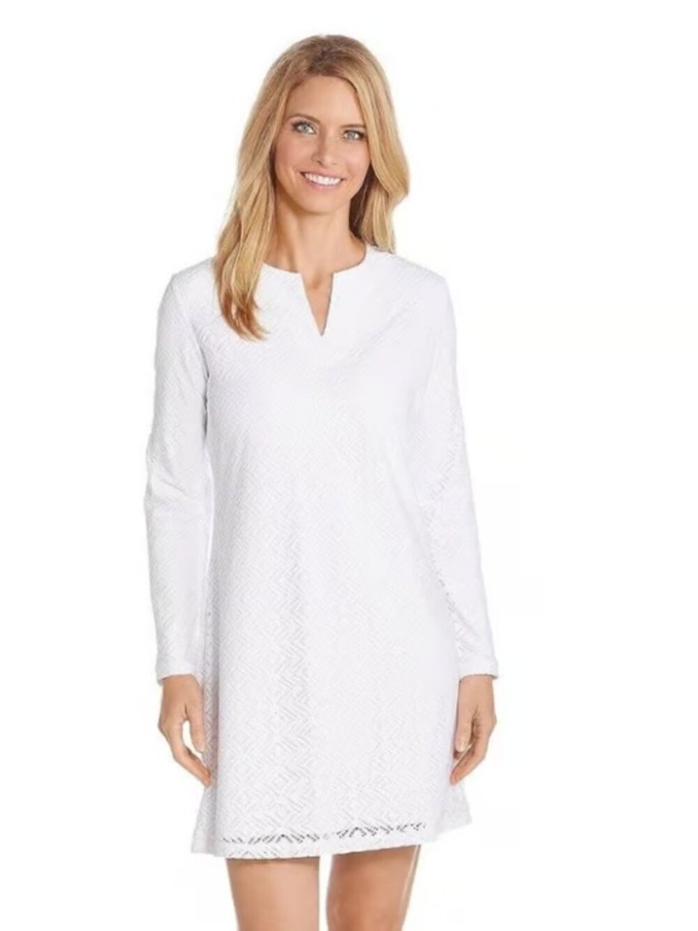 Coolibar UPF 50+ Womens Lausanne Crochet Tunic Dress Shift Sun Protective Size L
